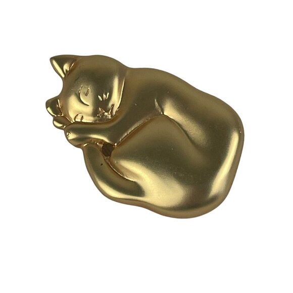Vintage Gold Tone Sleeping Cat Brooch Pin 80’s 90's Estate - Picture 2 of 7